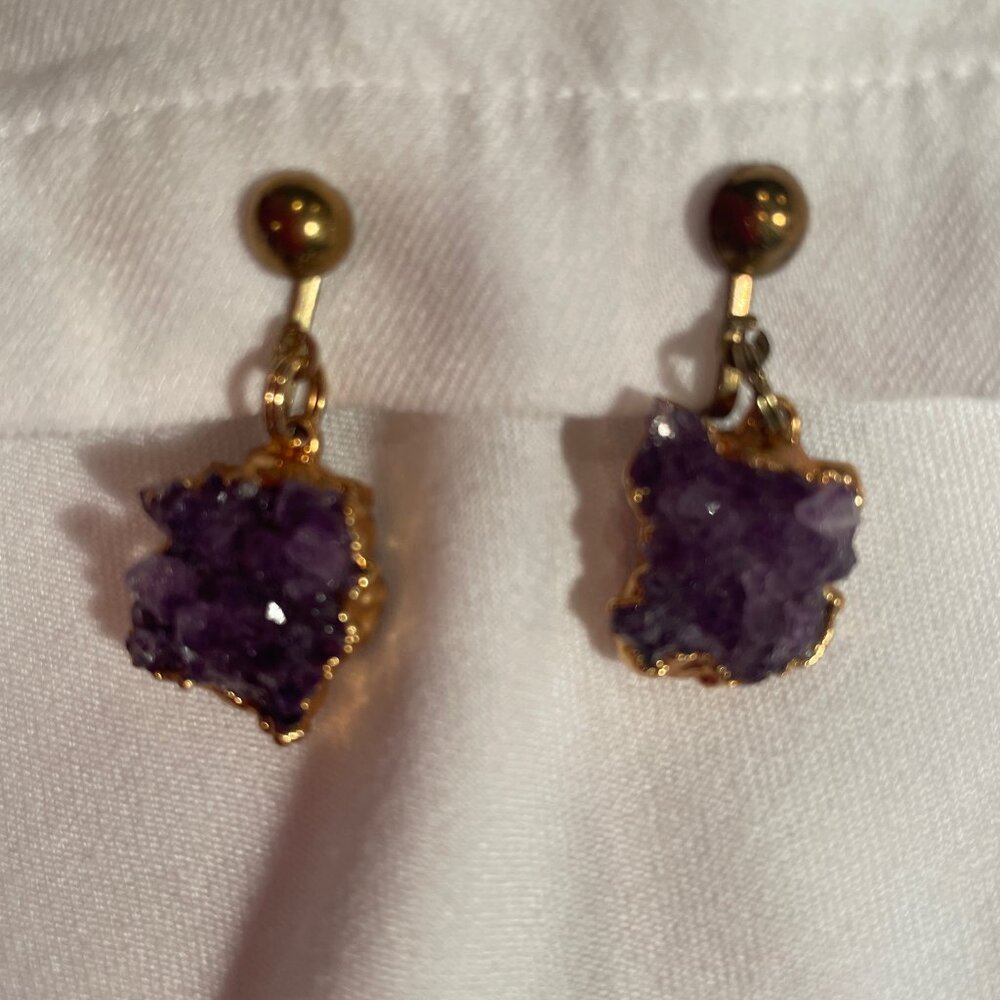 Amethyst nugget and gold nugget earrings